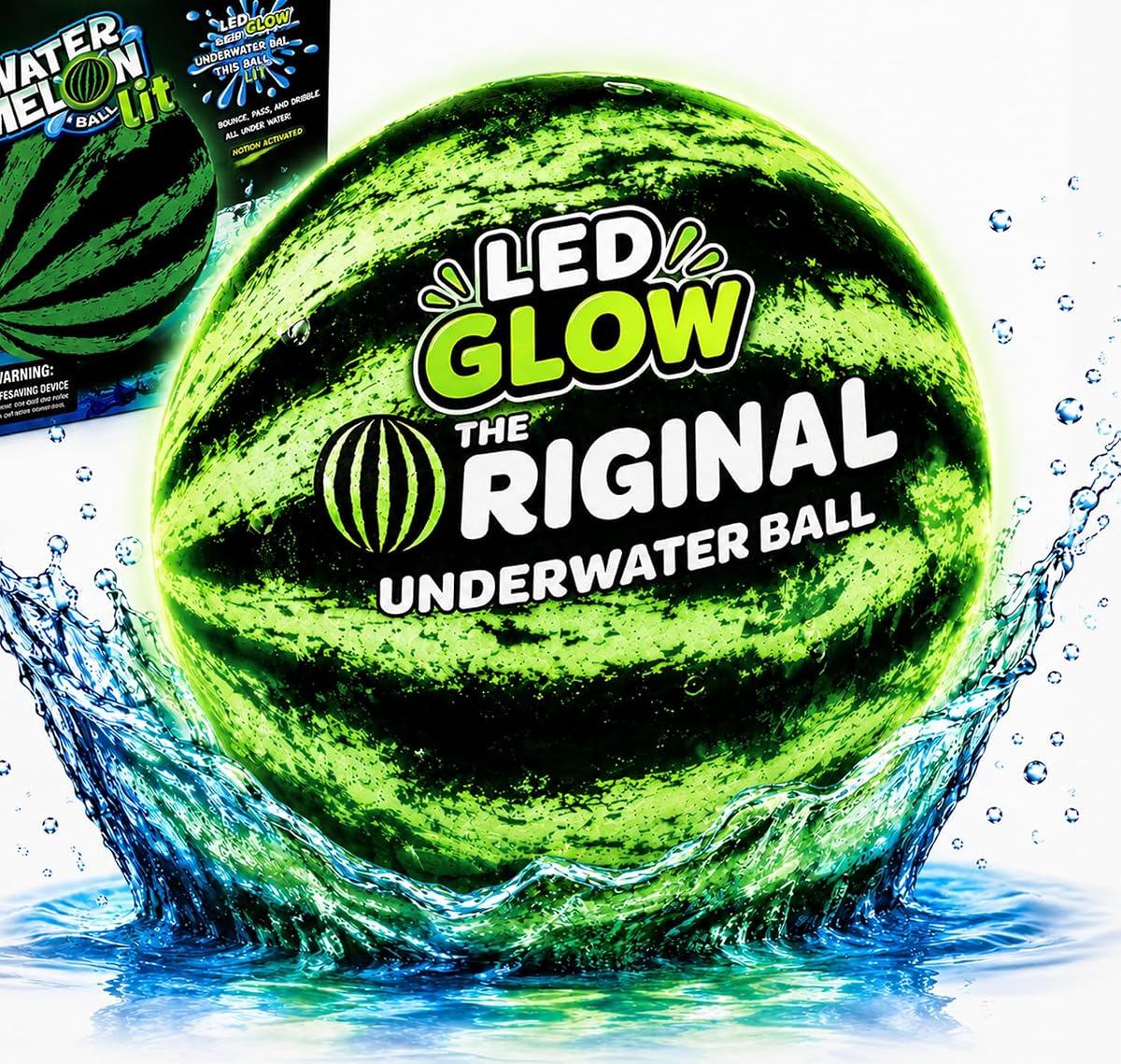 Watermelon Ball Lit 9″ — underwater pool balls